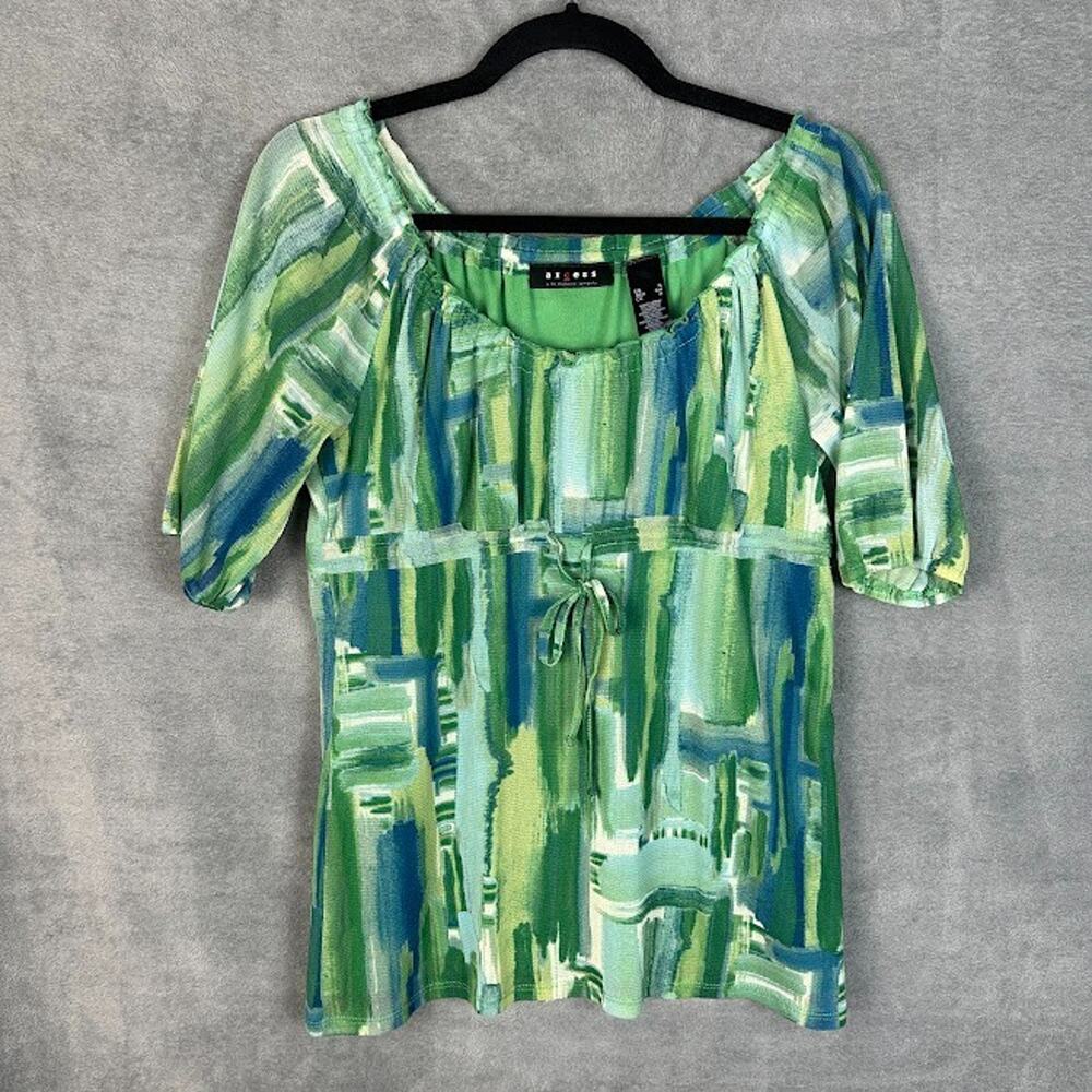Axcess Top Womens Small Green Babydoll Sheer Sleeves 90s Y2K Flowy Boho Office